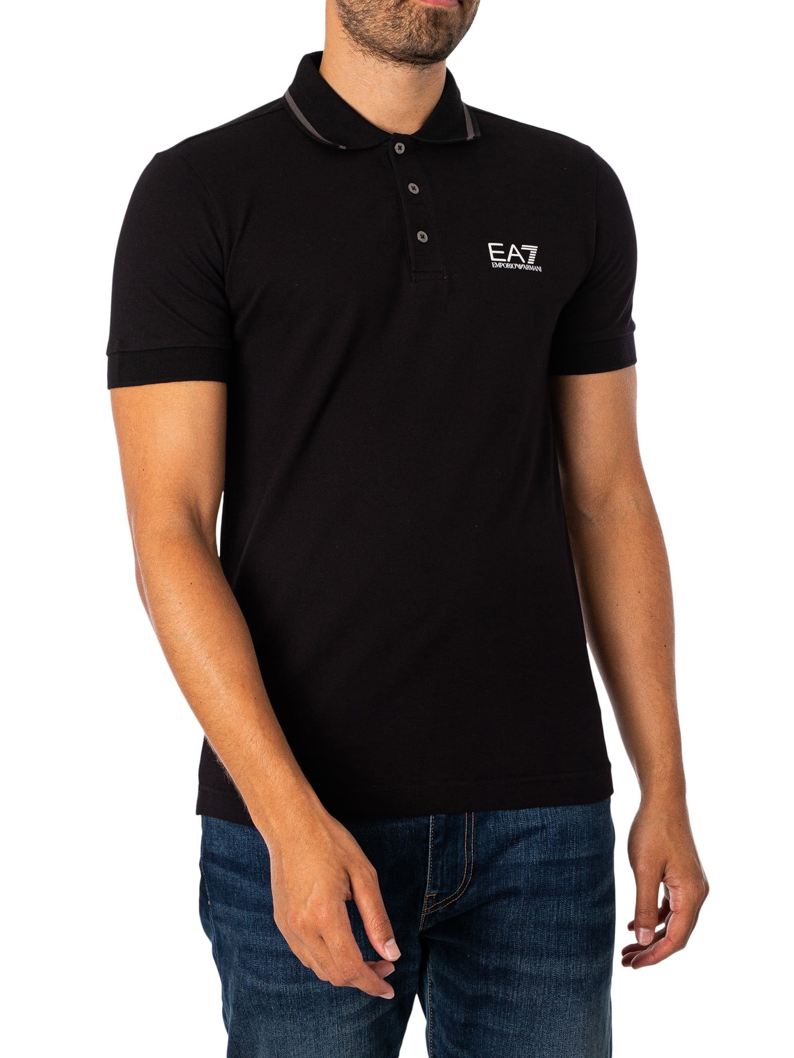 EA7 Collar Strip Polo Shirt, Black
