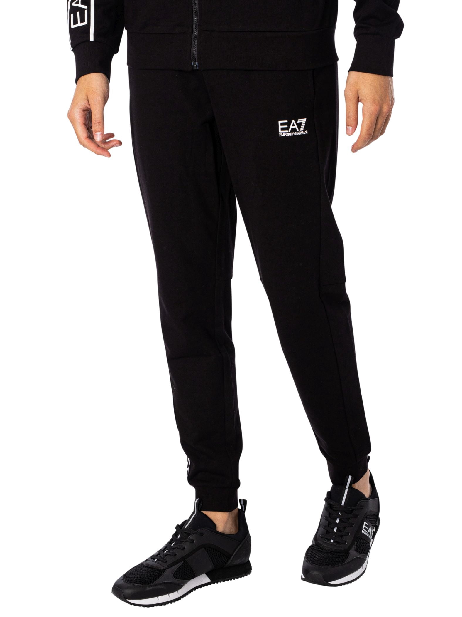 EA7 Men's Logo Jogger Pants - Black/White Drawstring Sweatpants