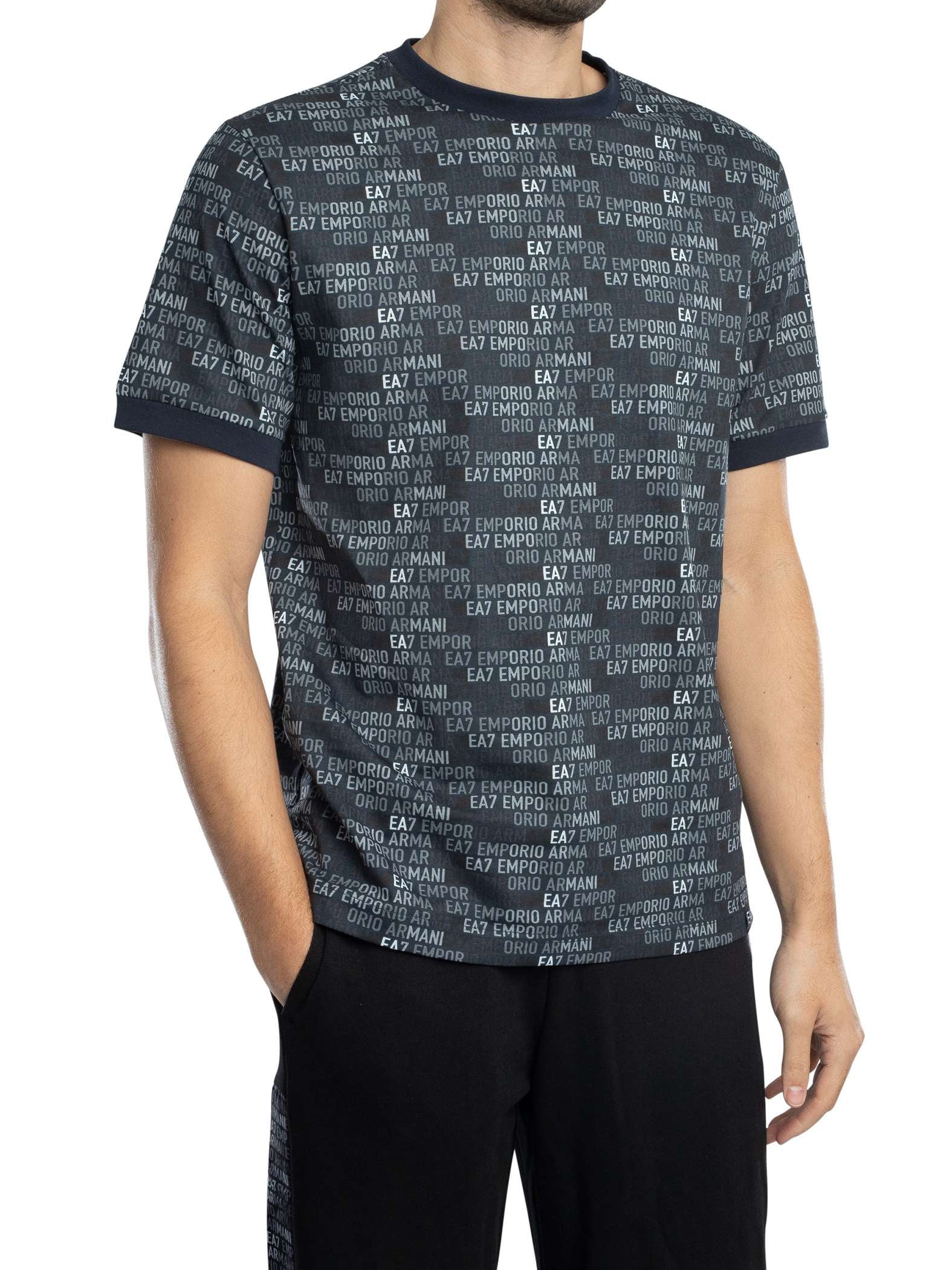 EA7 Logo Pattern T-Shirt, Blue - Walmart.com