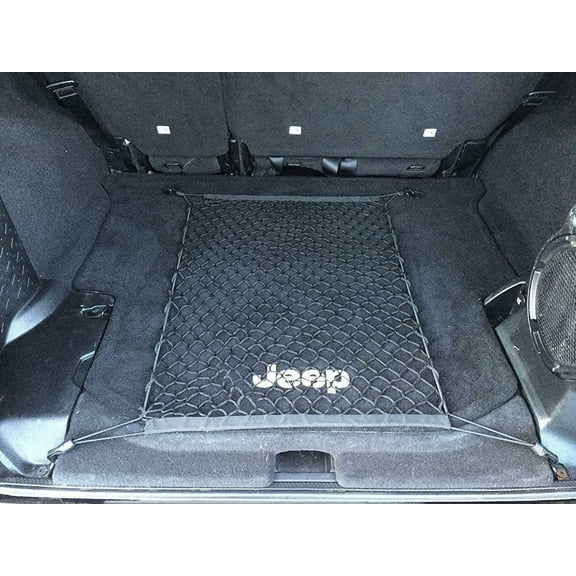 EACCESSORIES EA Trunk Organizer Cargo Net for Jeep Wrangler Unlimited Utility 4-Door 2007-2017 Floor Style Cargo Net Premium Mesh Elastic Car Trunk Organizer Vehicle Carrier Storage