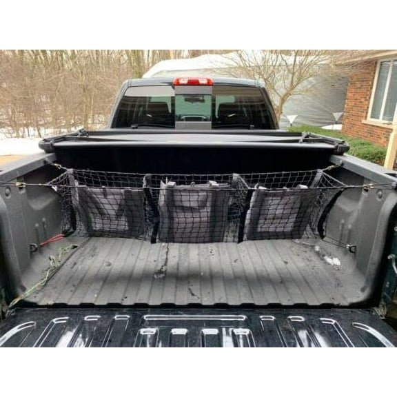 EACCESSORIES EA Trunk Organizer Cargo Net for RAM 1500 2008-2018 3 Pockets Style Cargo Net for Pickup Premium Mesh Elastic Car Trunk OrganizerVehicle Carrier Storage Compatible with RAM 1500