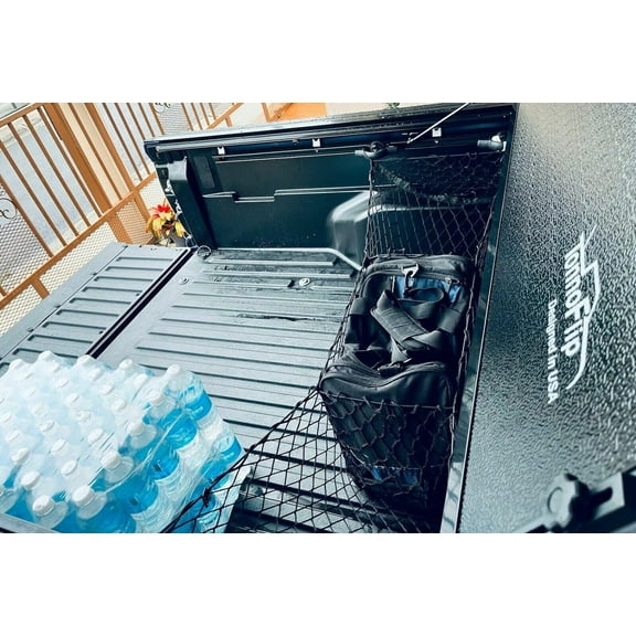 EACCESSORIES EA Trunk Organizer Cargo Net for Toyota Tacoma 2005-2023 – 3 Pockets Envelope Style Cargo Net for Pickup – Premium Mesh Car Trunk Organizer Vehicle Carrier Storage – Compatible Tacoma