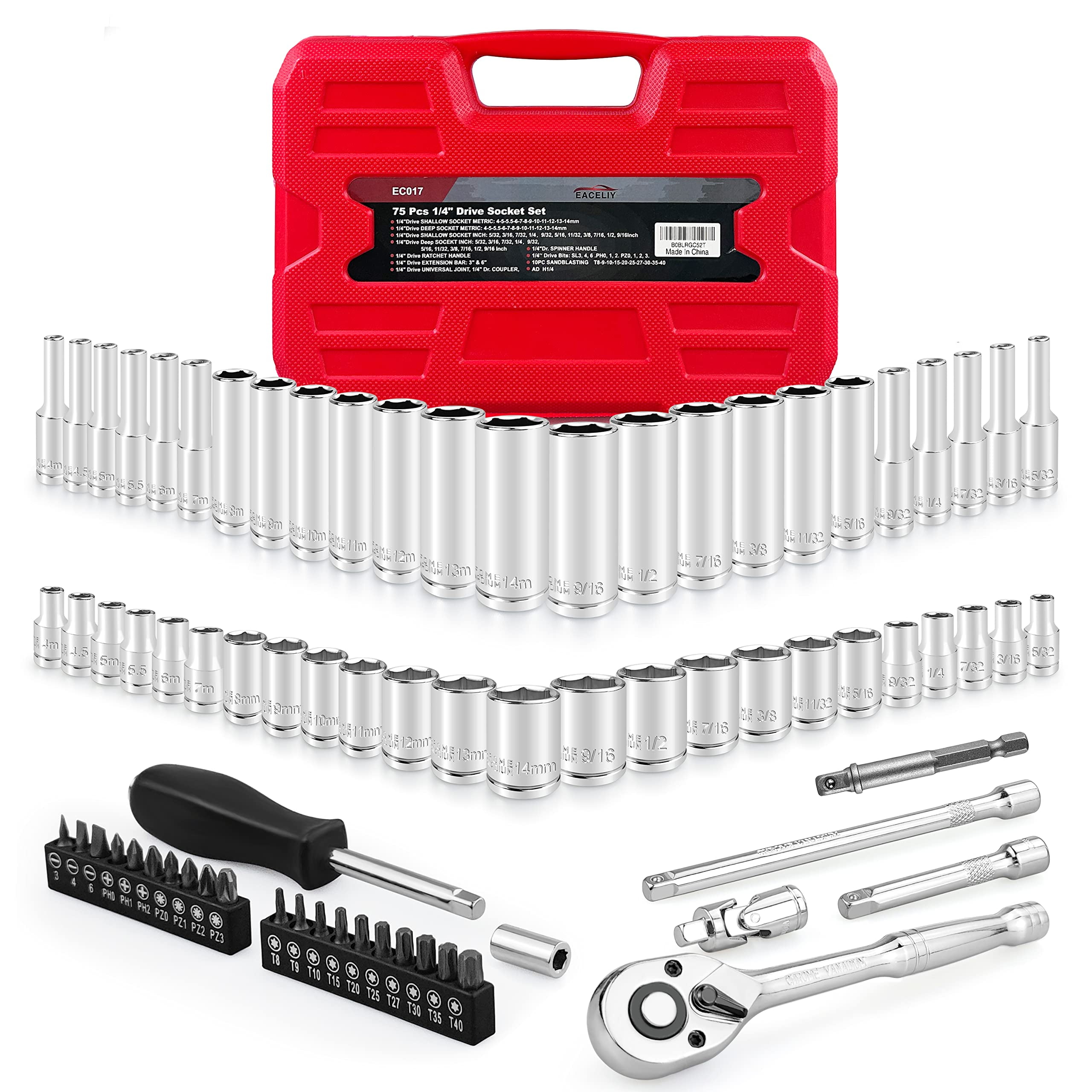 EACELIY 75-Piece 1/4 Inch Drive Impact Socket Set - Metric & SAE With Ratchet And Bits - View #4