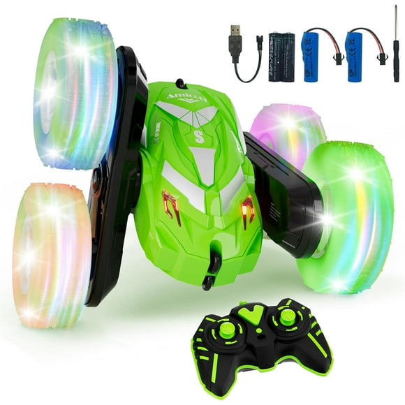 EACOPOL RC Stunt Car for Kids, 4WD Remote Control Car with LED Light-Up Wheels, 360 Rotation & 180 Flip, 2.4GHz Off-Road Toy Car for Boys & Girls Ages 310 (Green)