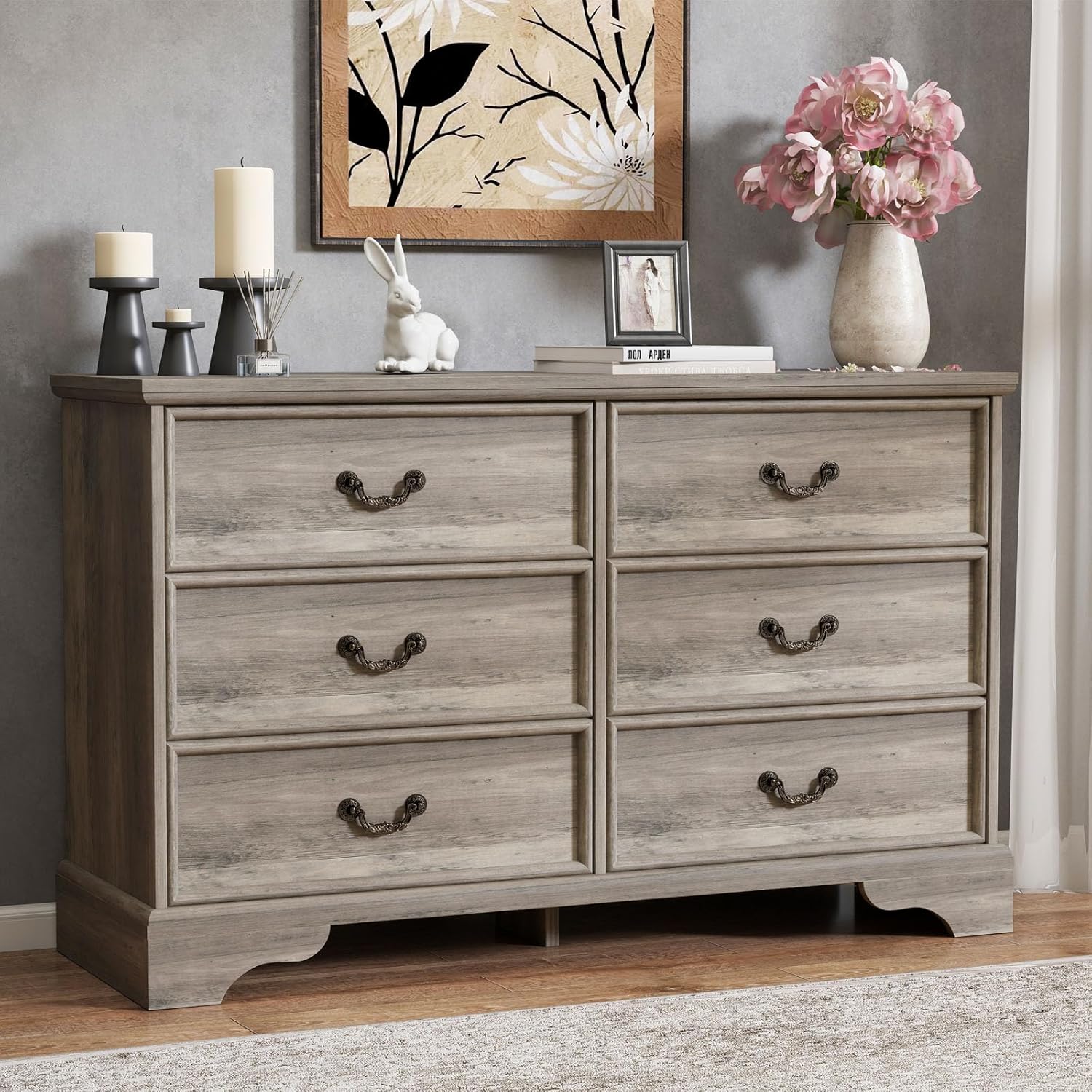 EAG 6 Drawers Dresser for Bedroom, Farmhouse 47.2" Wide Wooden TV Stand ...