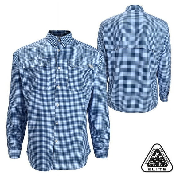 EAG Elite Button Down Big Blue L/S Fishing Shirt (XL)- Blue Gingham