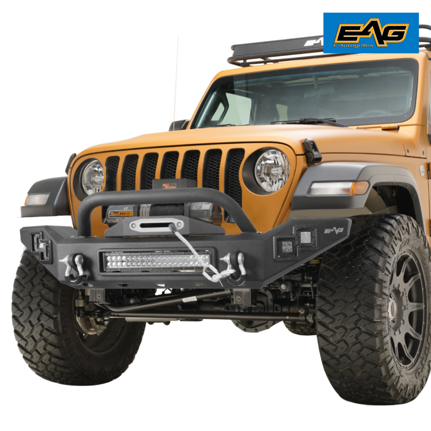 EAG Full Width Front Bumper with LED Lights Fit for 1822 Wrangler JL