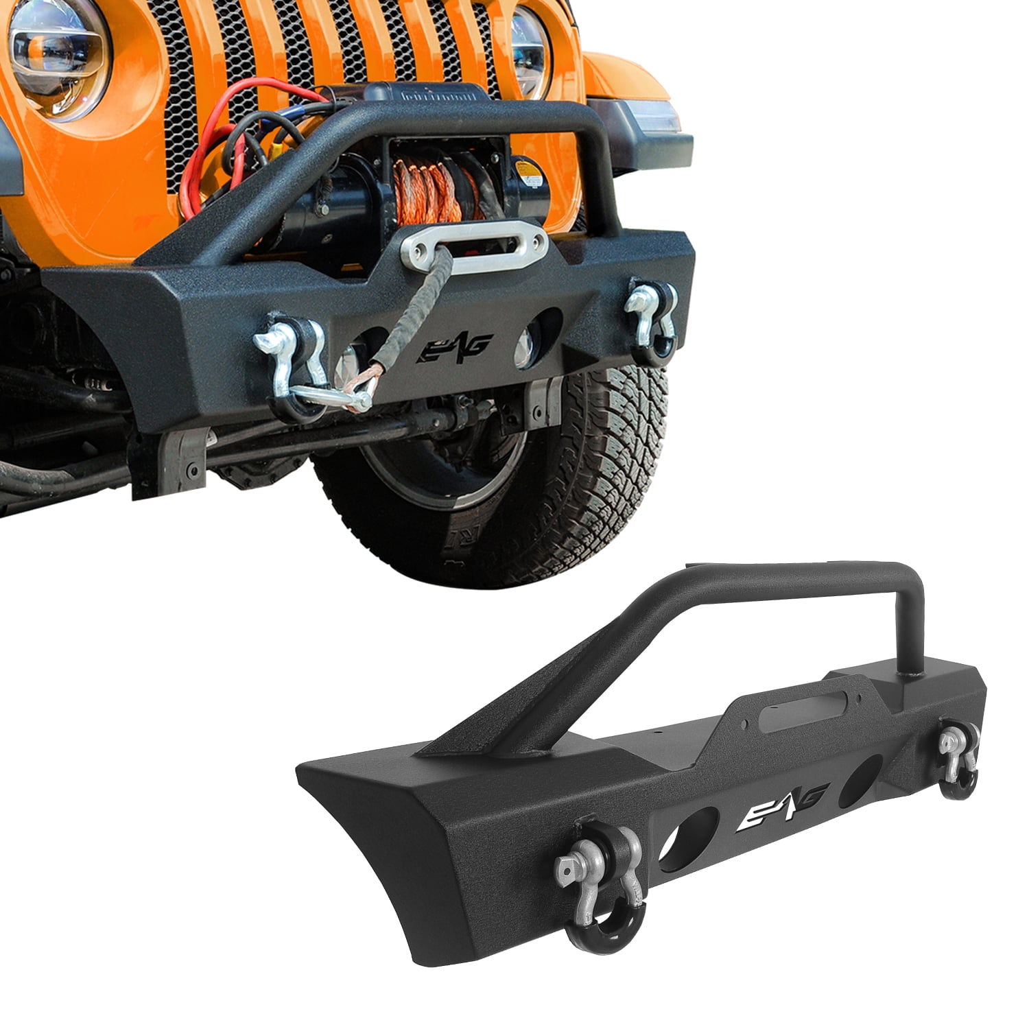 EAG Stubby Front Bumper W/ Fog Light Holes Fit for 1822 Wrangler JL