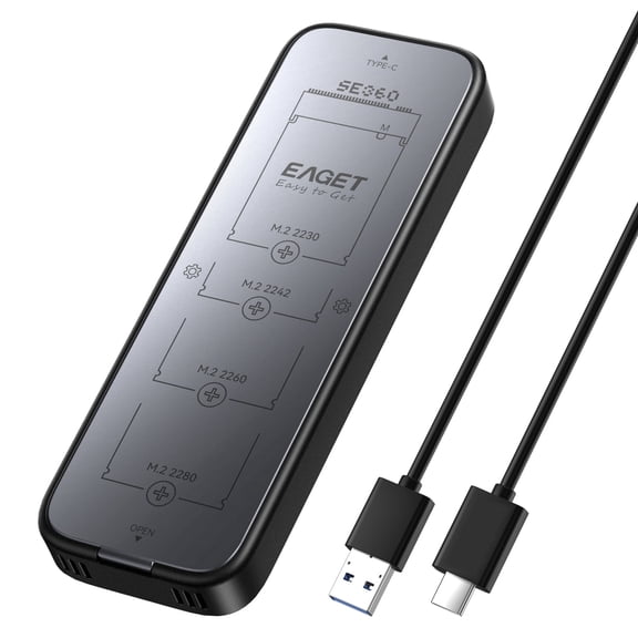 EAGET M.2 NVME SATA SSD Enclosure, Upgraded RTL9210B Chip USB 3.2 Gen 2 10Gbps to PCIE NGFF Adapter, M-Key/B+M Key External SSD Case, Aluminum Shell, UASP & Trim, S.M.A.R.T. 2230/2242/2260/2280 SSD