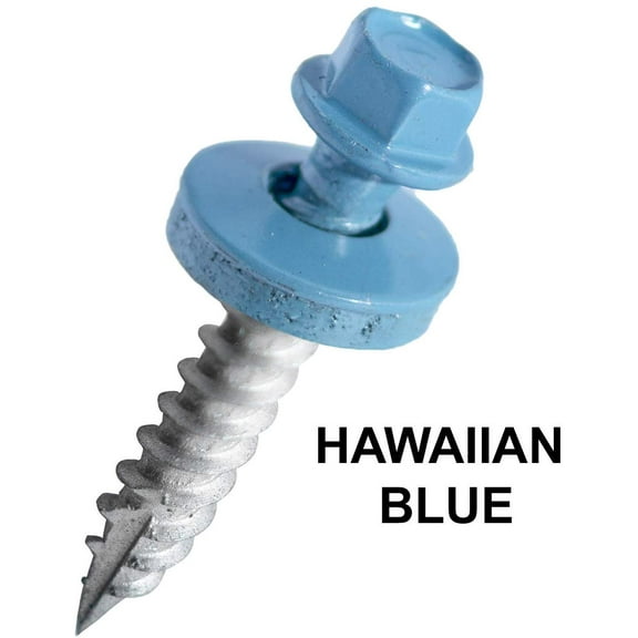 EAGLE 1 (500 Count) Metal Roofing Screws Painted Hex Washer Head Sheet Metal Roof Screw. Self Starting/self Tapping Metal to Wood, Sheet Metal Roofing siding Screws (1", Hawaiian Blue)