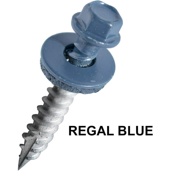 EAGLE 1 (500 Count) Metal Roofing Screws Painted Hex Washer Head Sheet Metal Roof Screw. Self Starting/self Tapping Metal to Wood, Sheet Metal Roofing siding Screws (1", Regal Blue)
