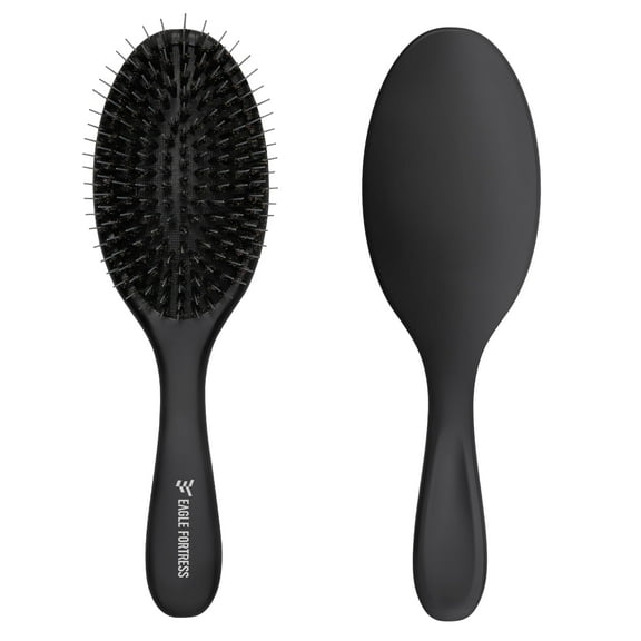 Eagle Fortress Boar & Nylon Bristle Hair Brush for Thick or Long Hair, Black
