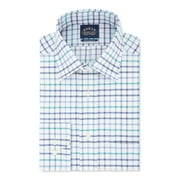EAGLE Mens Blue Windowpane Plaid Collared Classic Fit Stretch Dress Shirt XL 17.5- 34/35