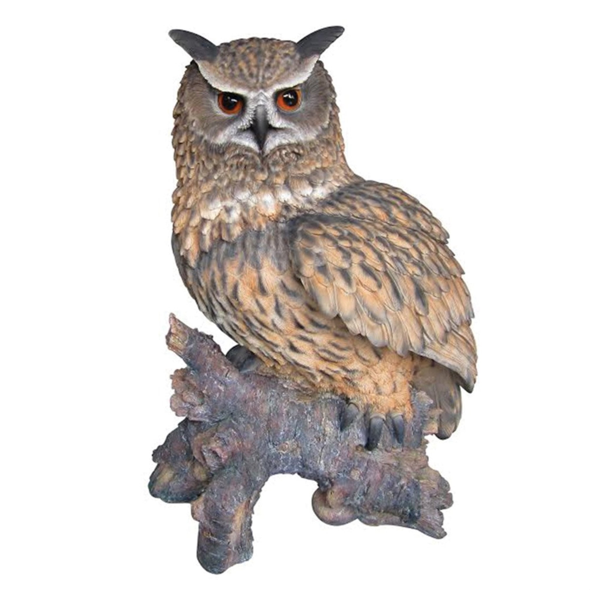 Lifelike Polyresin Eagle Owl on Stump Statue