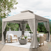 EAGLE PEAK 10 ft. x 10 ft. Outdoor Patio Gazebo Canopy Tent with Ventilated Double Roof and Mosquito Net,Beige