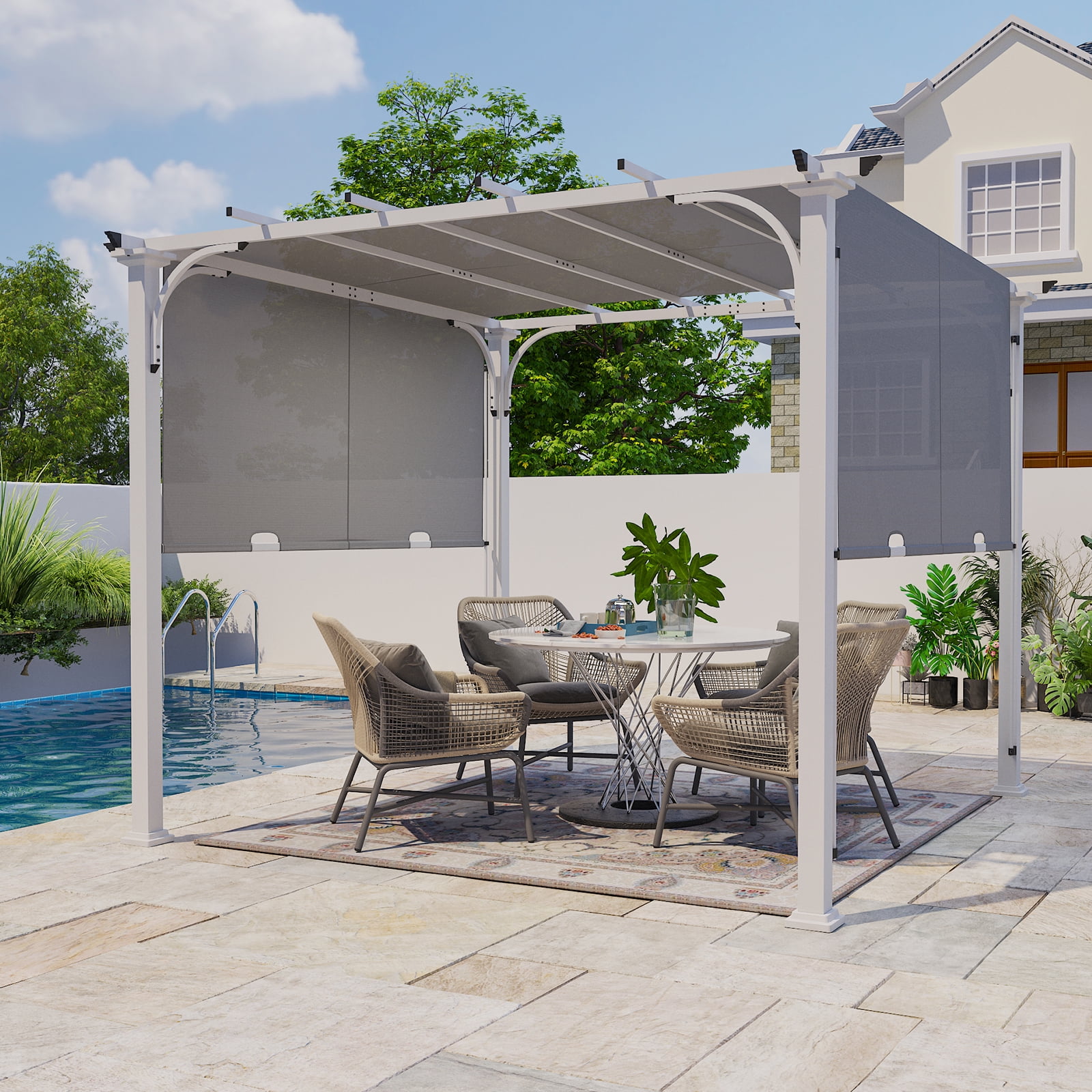 EAGLE PEAK 10 x 10 FT Outdoor Pergola with Retractable Shade Canopy ...