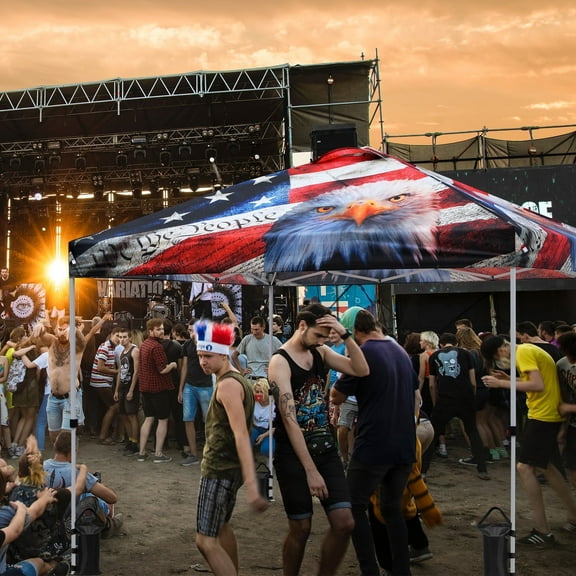 EAGLE PEAK 10 x 10 Pop Up Canopy Tent Instant Outdoor Canopy Straight Leg Shelter with Adjustable Height and Wheeled Carrying Bag(American Icon)