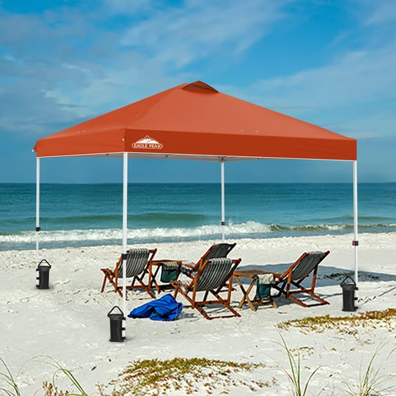 EAGLE PEAK 10' x 10' Pop Up Canopy Tent Instant Outdoor Canopy Straight Leg Shelter with Adjustable Height and Wheeled Carrying Bag, (Brick Red)