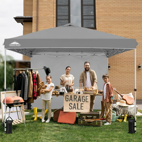 EAGLE PEAK 10 x 10 Pop up Canopy Tent, Instant Outdoor Folding Shelter,Light Gray