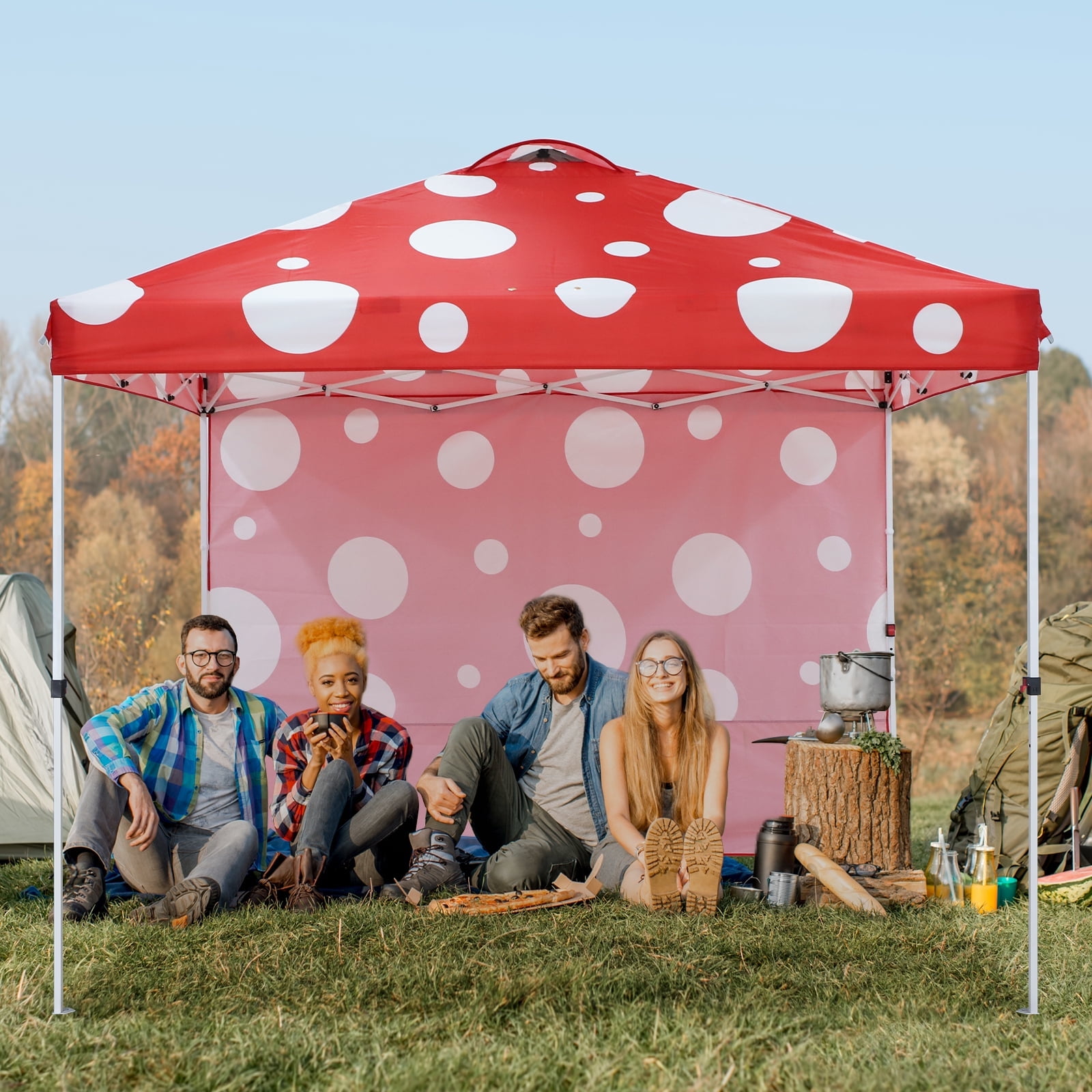 10 ft. Red Mushroom Steel Pop-Up Canopy with White Frame