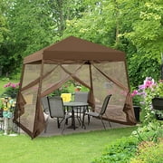 EAGLE PEAK 10' x 10' Slant Leg Easy Setup Pop Up Canopy Tent with Mosquito Netting 64 sqft of Shade, Brown