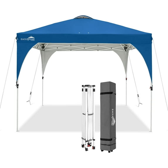 EAGLE PEAK 10 x 10 ft Outdoor Pop Up Canopy Tent, Portable Sun Shelter with Leg Skirts, Vented Top and Wheeled Carrying Bag, Blue