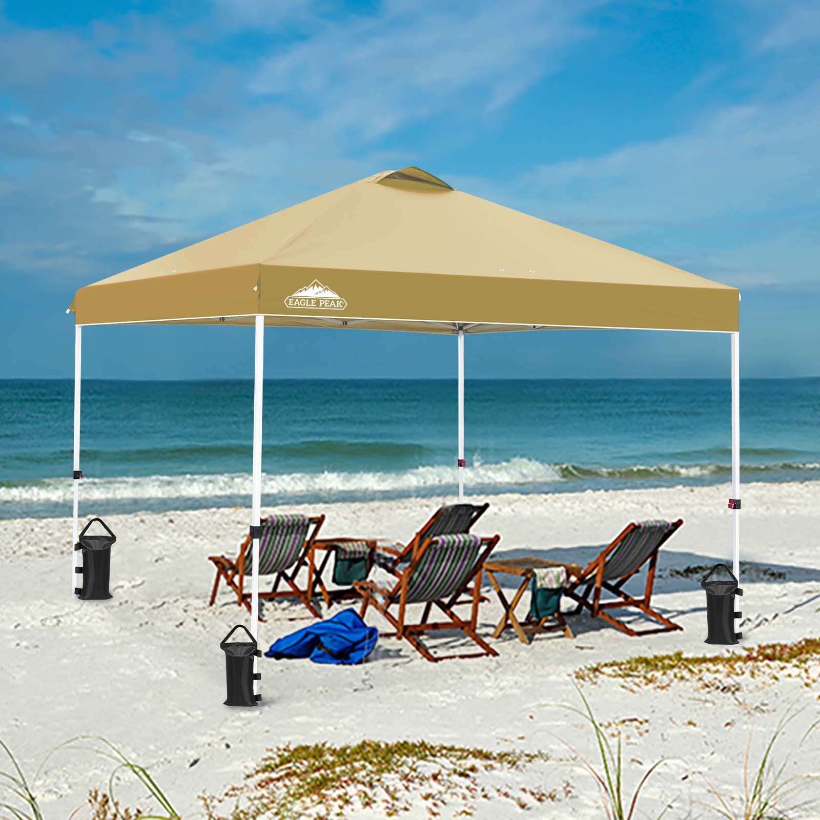 Beige 10x10 ft Pop Up Canopy Tent with Adjustable Height