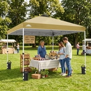 EAGLE PEAK 10 x 10 ft Pop Up Canopy Tent Instant Outdoor Canopy Straight Leg Shelter with Adjustable Height and Wheeled Carrying Bag Beige