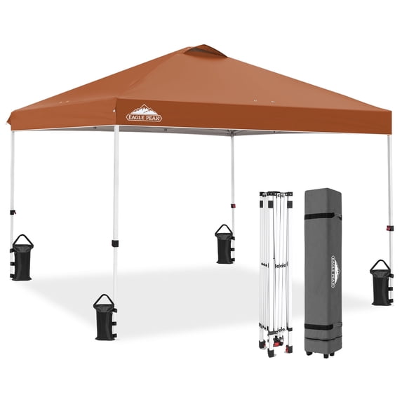EAGLE PEAK 10 x 10 ft Pop Up Canopy Tent Instant Outdoor Canopy Straight Leg Shelter with Adjustable Height and Wheeled Carrying Bag (Ember)