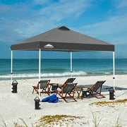 EAGLE PEAK 10 x 10 ft Pop Up Canopy Tent Instant Outdoor Canopy Straight Leg Shelter with Adjustable Height and Wheeled Carrying Bag (Gray)