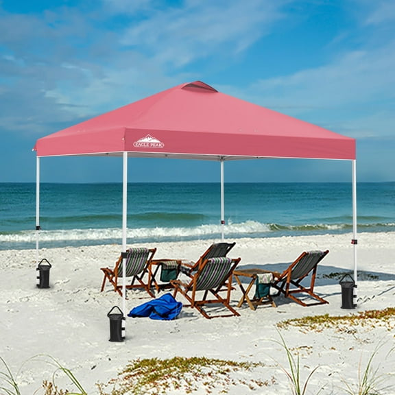 EAGLE PEAK 10 x 10 ft Pop Up Canopy Tent Instant Outdoor Canopy Straight Leg Shelter with Adjustable Height and Wheeled Carrying Bag (Peach Pink)
