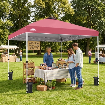 EAGLE PEAK 10 x 10 ft Pop Up Canopy Tent Instant Outdoor Canopy Straight Leg Shelter with Adjustable Height and Wheeled Carrying Bag (Peach Pink)