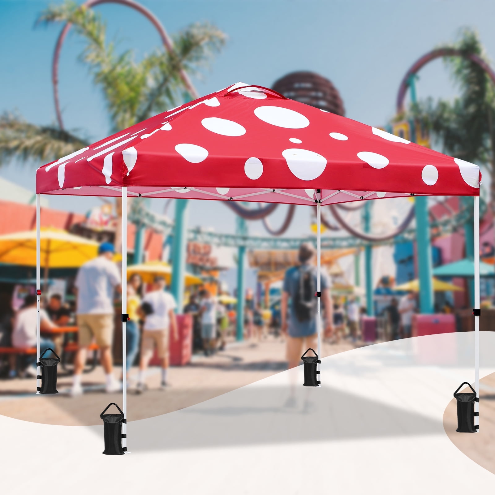 10 ft. Red Mushroom Steel Pop-Up Canopy with White Frame