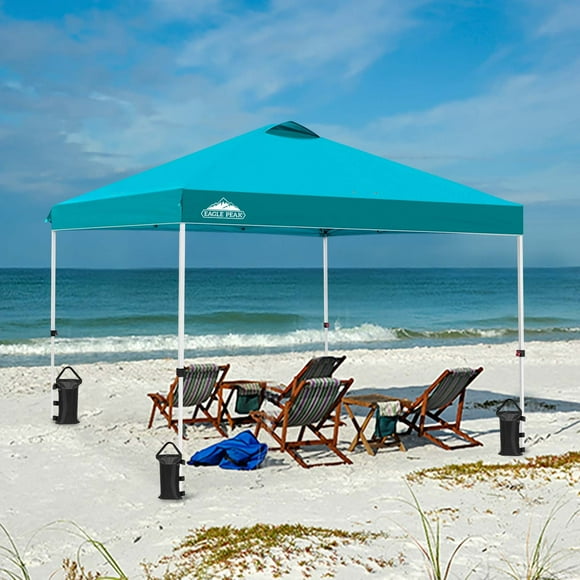 EAGLE PEAK 10 x 10 ft Pop Up Canopy Tent Instant Outdoor Canopy Straight Leg Shelter with Adjustable Height and Wheeled Carrying Bag (Turquoise)