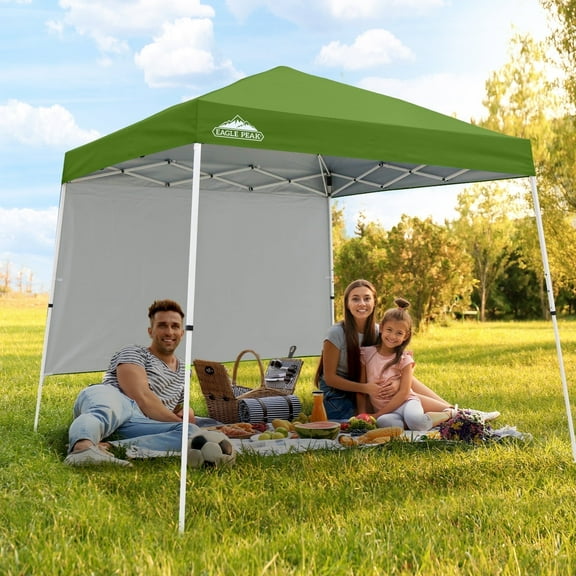 EAGLE PEAK 10x10 Outdoor Pop Up Slant Leg Canopy Tent with Wall Panel,Green