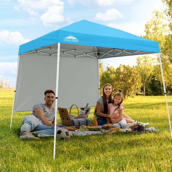 EAGLE PEAK 10x10 Outdoor Pop Up Slant Leg Canopy Tent with Wall Panel,Light Blue