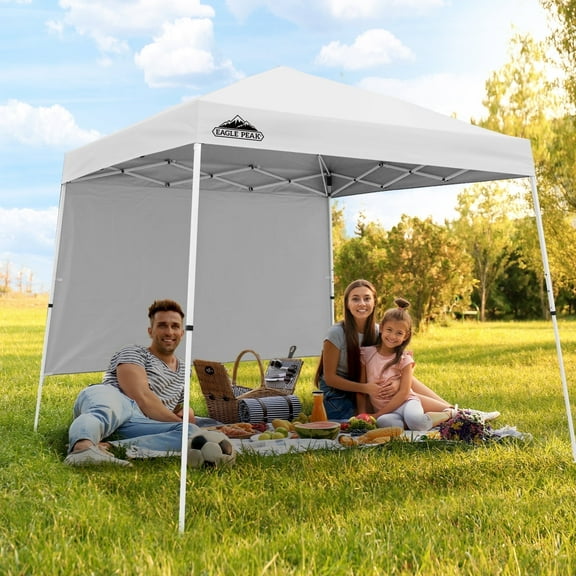 EAGLE PEAK 10x10 Outdoor Pop Up Slant Leg Canopy Tent with Wall Panel,White