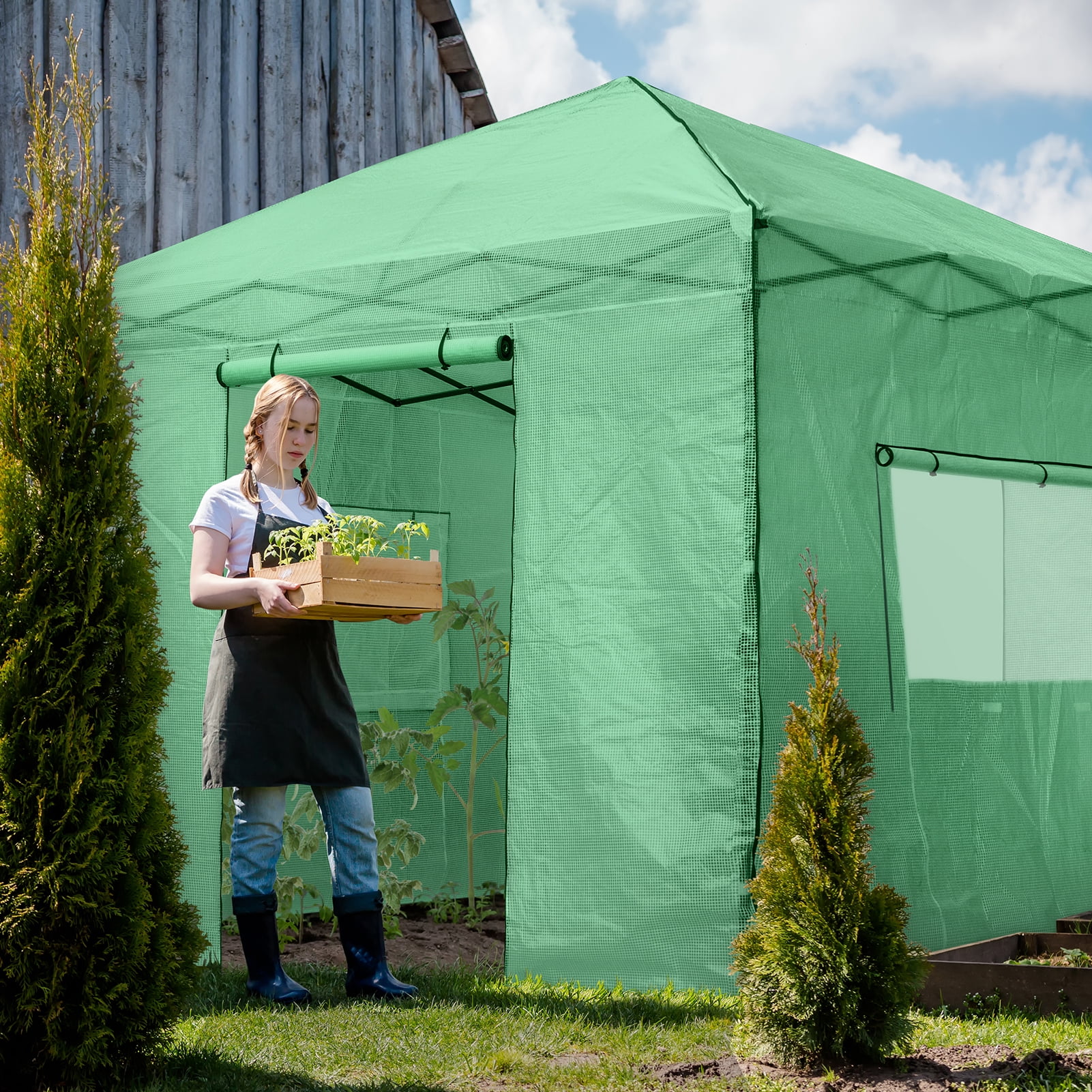 EAGLE PEAK 10x10 Portable Walk-in Greenhouse Instant Pop-up Easy Setup Indoor Outdoor Plant Gardening Green House Canopy,Green