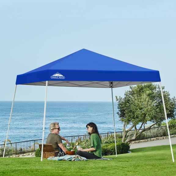 EAGLE PEAK 10x10 Slant Leg Pop Up Canopy Tent Easy One Person Setup Instant Outdoor Beach Canopy Folding Portable Sports Shelter 10x10 Base 8x8 Top(64 sqft of Shade)