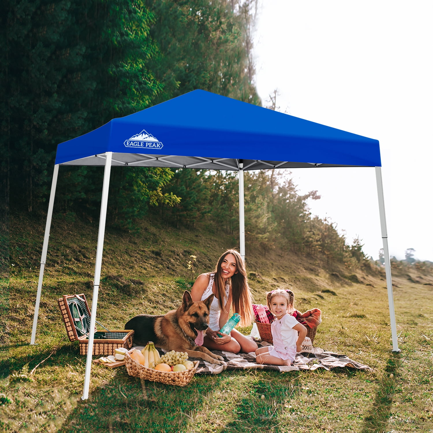 EAGLE PEAK 10x10 Slant Leg Pop Up Canopy Tent Easy One Person Setup Instant Outdoor Beach Canopy Folding Portable Sports Shelter 10x10 Base 8x8 Top(64 sqft of Shade)