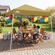 EAGLE PEAK 10x10 Slant Leg Pop Up Canopy Tent Easy One Person Setup Instant Outdoor Beach Canopy Folding Portable Sports Shelter 10x10 Base 8x8 TopBeige