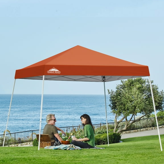 EAGLE PEAK 10x10 Slant Leg Pop Up Canopy Tent Easy One Person Setup Instant Outdoor Beach Canopy Folding Portable Sports Shelter 10x10 Base 8x8 Top（Brick Red）