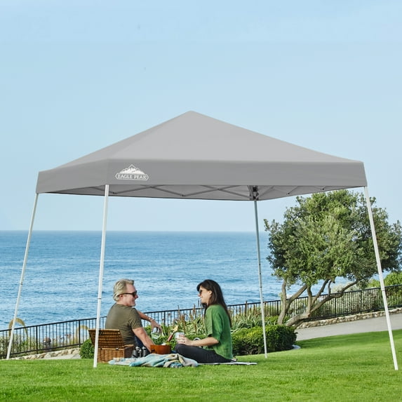EAGLE PEAK 10x10 Slant Leg Pop Up Canopy Tent Easy One Person Setup Instant Outdoor Beach Canopy Folding Portable Sports Shelter 10x10 Base 8x8 Top(Light Gray)