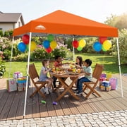 EAGLE PEAK 10x10 Slant Leg Pop Up Canopy Tent Easy One Person Setup Instant Outdoor Beach Canopy Folding Portable Sports Shelter 10x10 Base 8x8 Top(Orange)