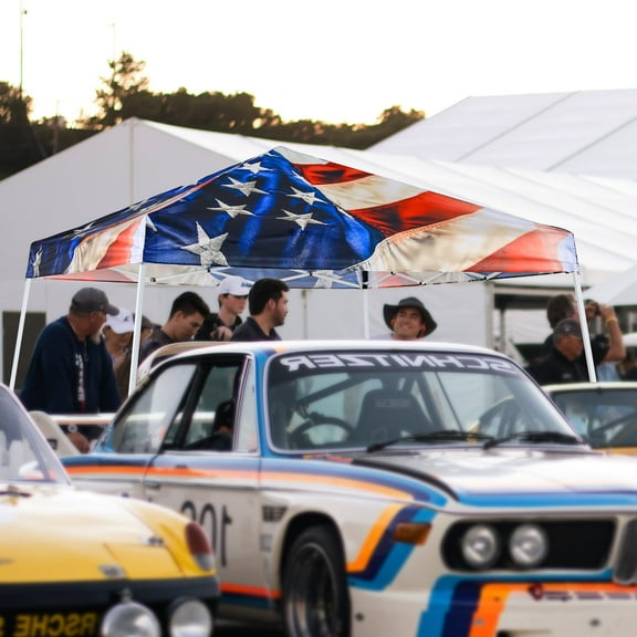 EAGLE PEAK 10x10 Slant Leg Pop Up Canopy Tent Easy One Person Setup Instant Outdoor Beach Canopy Folding Portable Sports Shelter 10x10 Base 8x8 Top(Stars and Stripes)