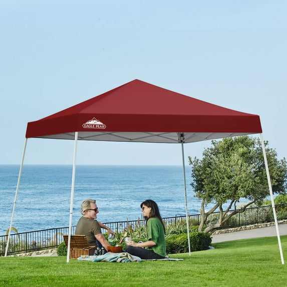 EAGLE PEAK 10x10 Slant Leg Pop Up Canopy Tent Easy One Person Setup Instant Outdoor Beach Canopy Folding Portable Sports Shelter 10x10 Base 8x8 Top