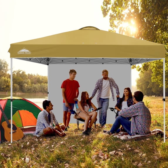 EAGLE PEAK 12 x 12 Easy Set Up Straight Leg Pop Up Outdoor Canopy with One Removable Wall,Beige