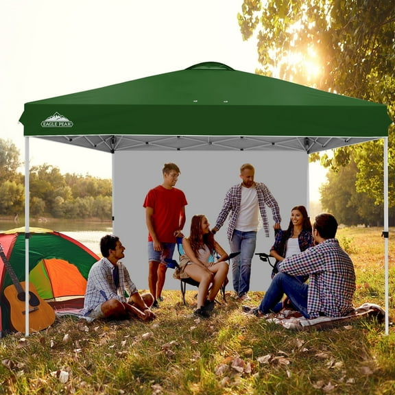 EAGLE PEAK 12 x 12 Easy Set Up Straight Leg Pop Up Outdoor Canopy with One Removable Wall,Green