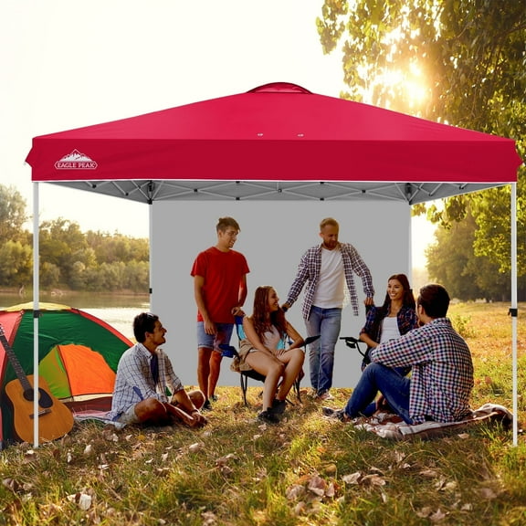 EAGLE PEAK 12 x 12 Easy Set Up Straight Leg Pop Up Outdoor Canopy with One Removable Wall,Red