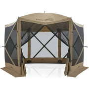 EAGLE PEAK 12 x 12 ft Portable Quick Pop Up 6 Sided Instant Gazebo Canopy, Outdoor Camping Screen Tent with Mesh Netting 8 Person, Beige